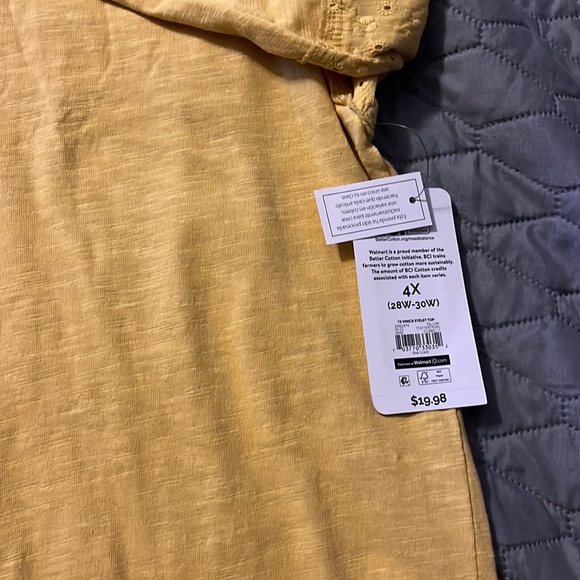 Terra & Sky Women’s Yellow Mixed Media V-Neck Eyelet Top Plus Size 4X (28W-30W) - Picture 13 of 14